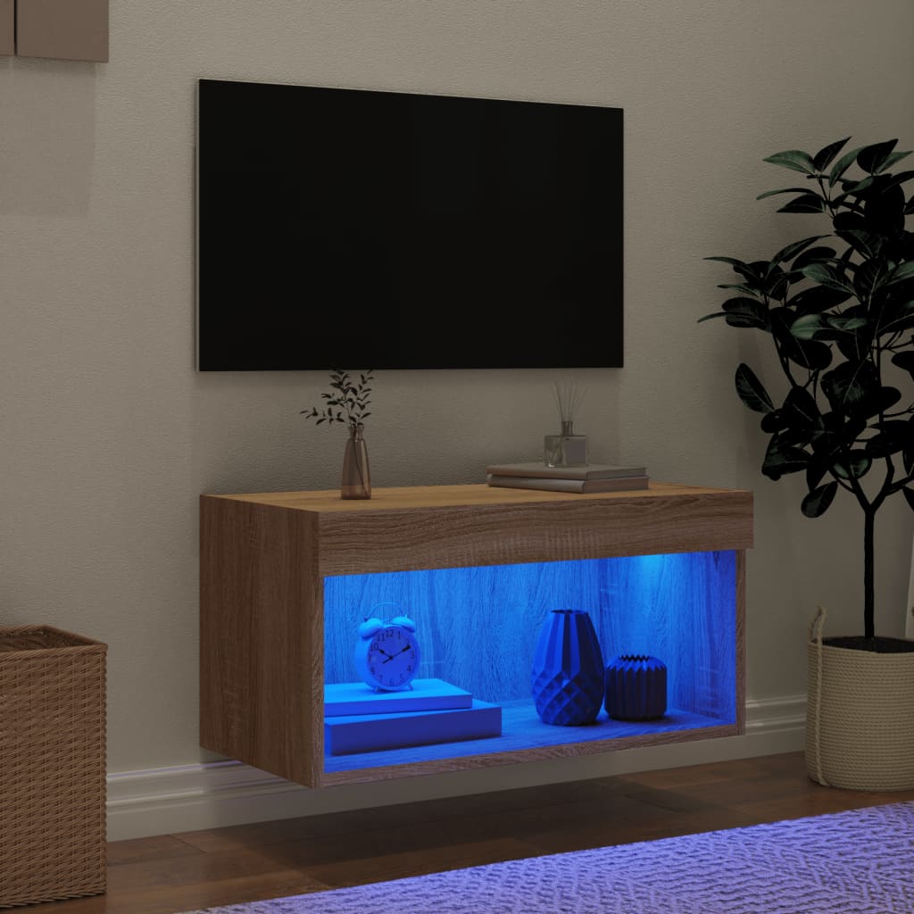 Meuble TV avec lumières LED Chêne Sonoma 60x30x30 cm