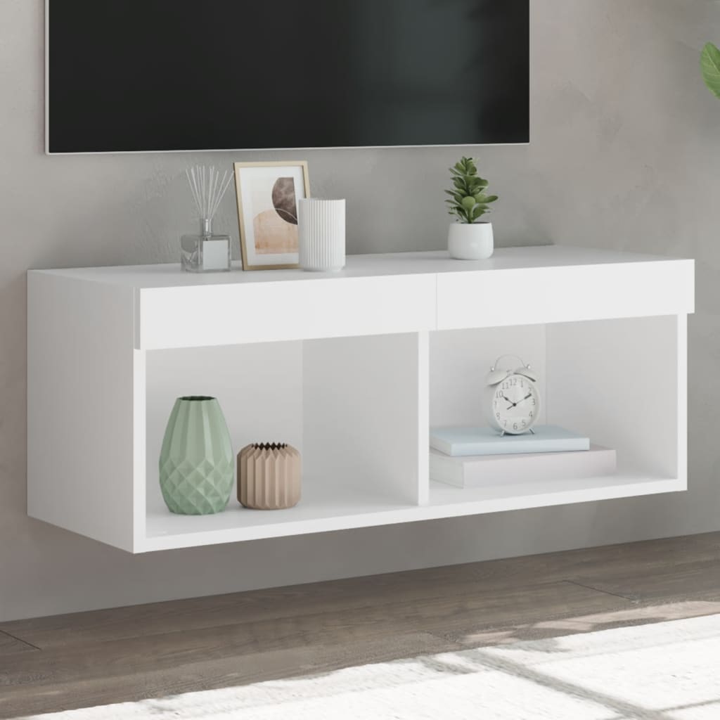 Meuble TV avec lumières LED blanc 80x30x30 cm