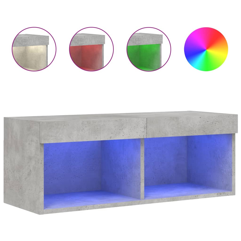 TV cabinet with LED lights concrete grey 80x30x30 cm