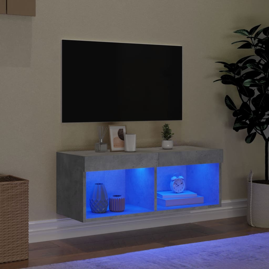 TV cabinet with LED lights concrete grey 80x30x30 cm