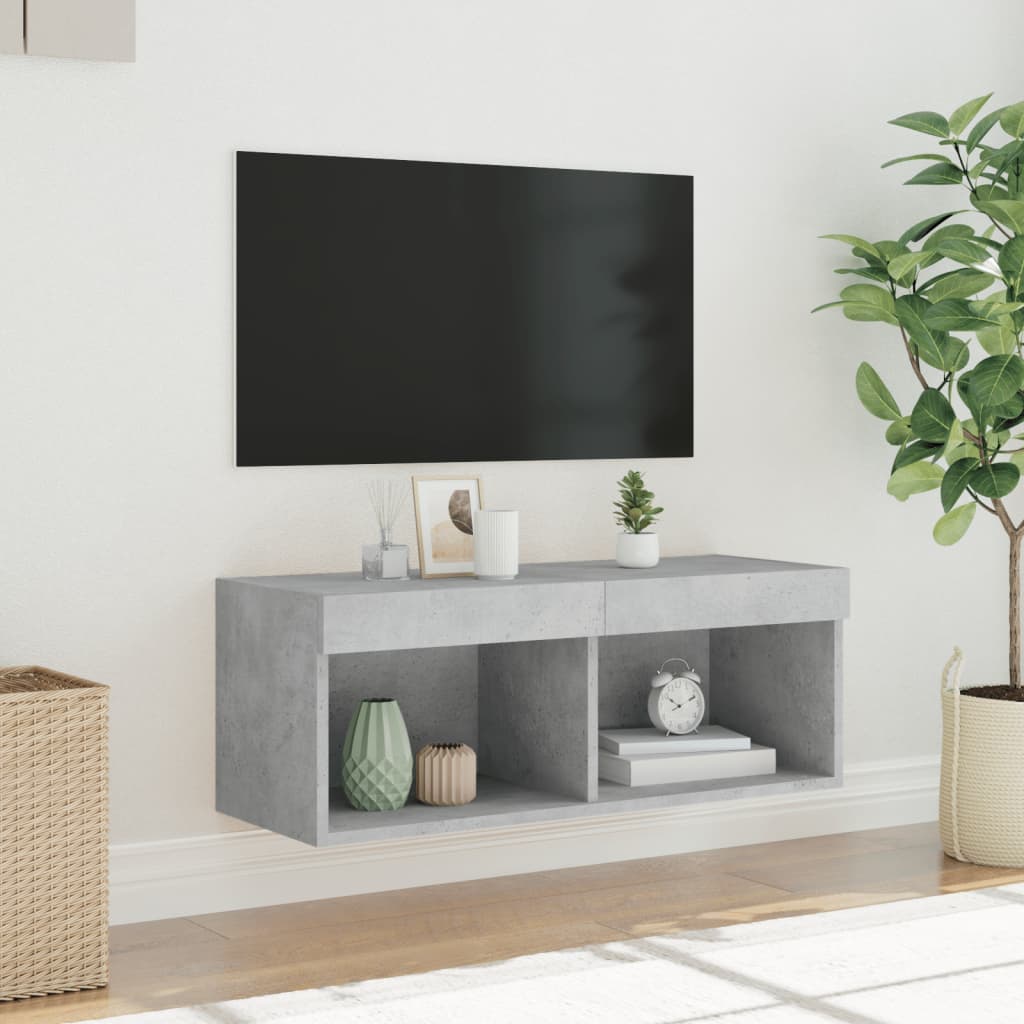 TV cabinet with LED lights concrete grey 80x30x30 cm