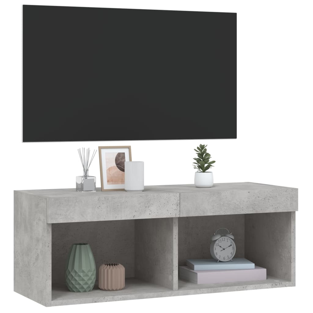 TV cabinet with LED lights concrete grey 80x30x30 cm