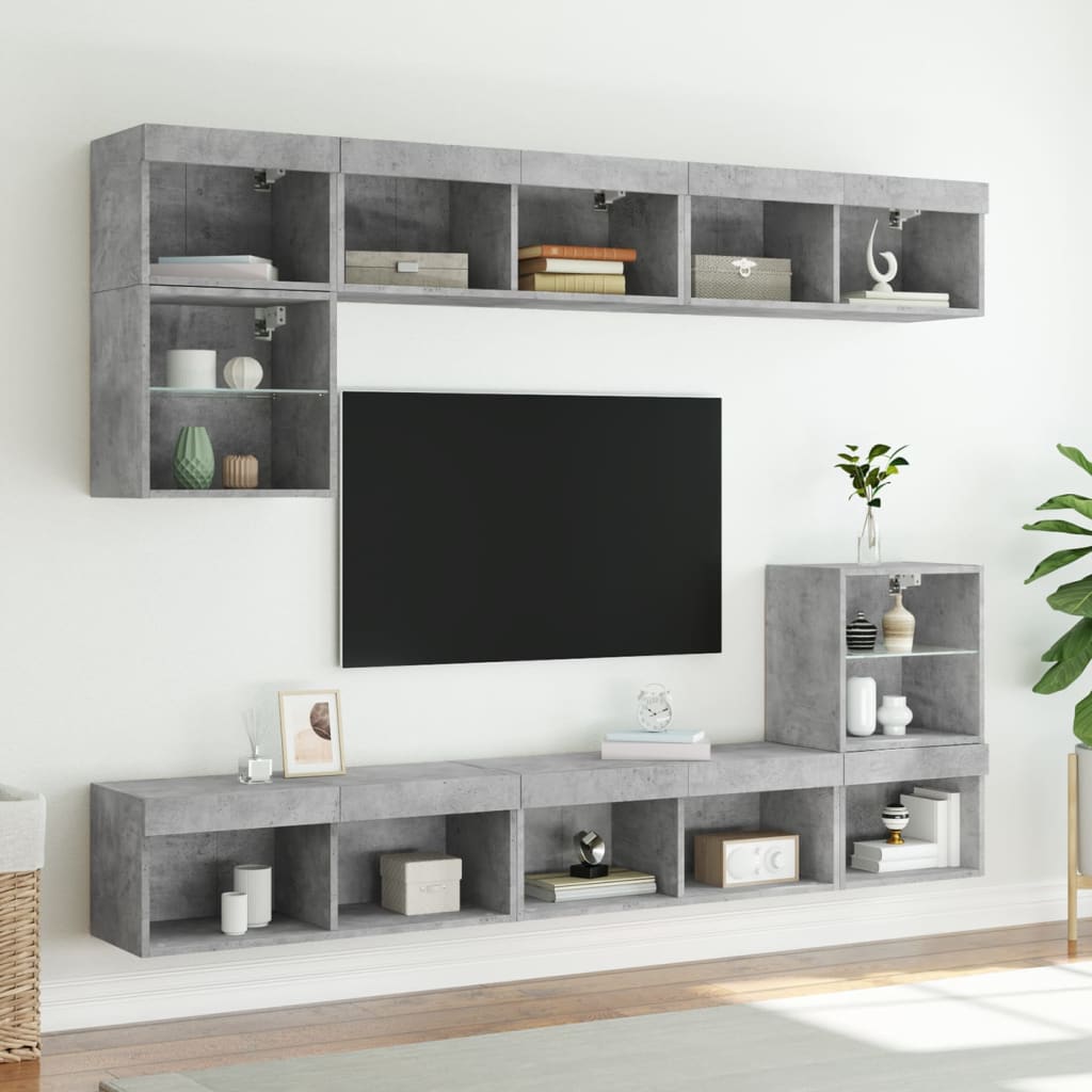 Meubles TV avec éclairage LED, 2 pièces, gris béton, 80 x 30 x 30 cm
