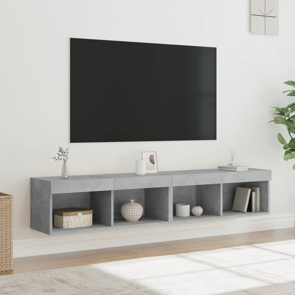 Meubles TV avec éclairage LED, 2 pièces, gris béton, 80 x 30 x 30 cm