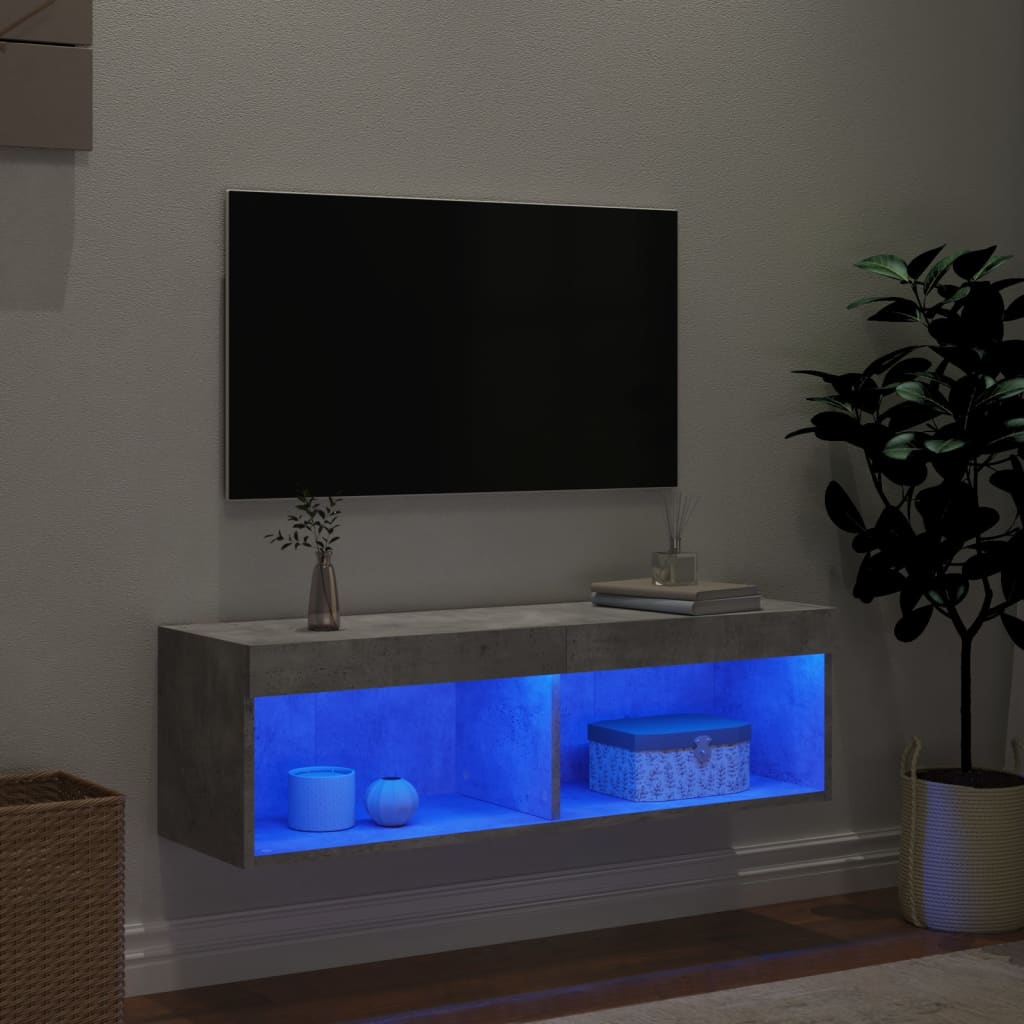 TV-Schrank mit LED-Leuchten Betongrau 100x30x30 cm