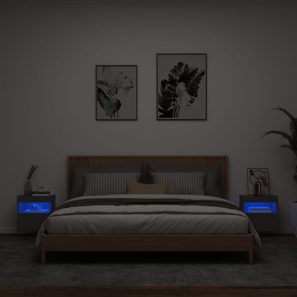 TV-Wandschränke mit LED-Leuchten 2 Stk. Schwarz 40x30x40 cm