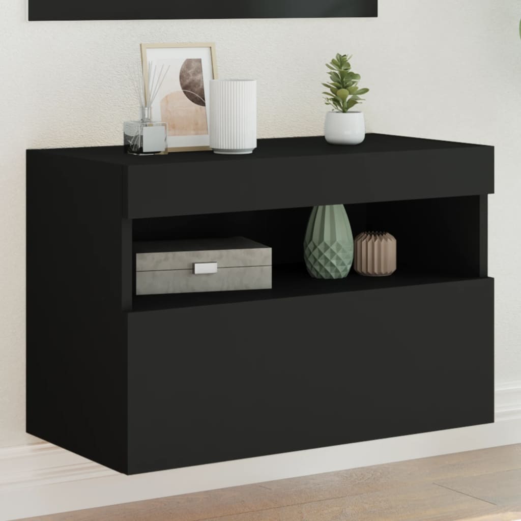 TV-Wandschrank mit LED-Leuchten Schwarz 60x30x40 cm