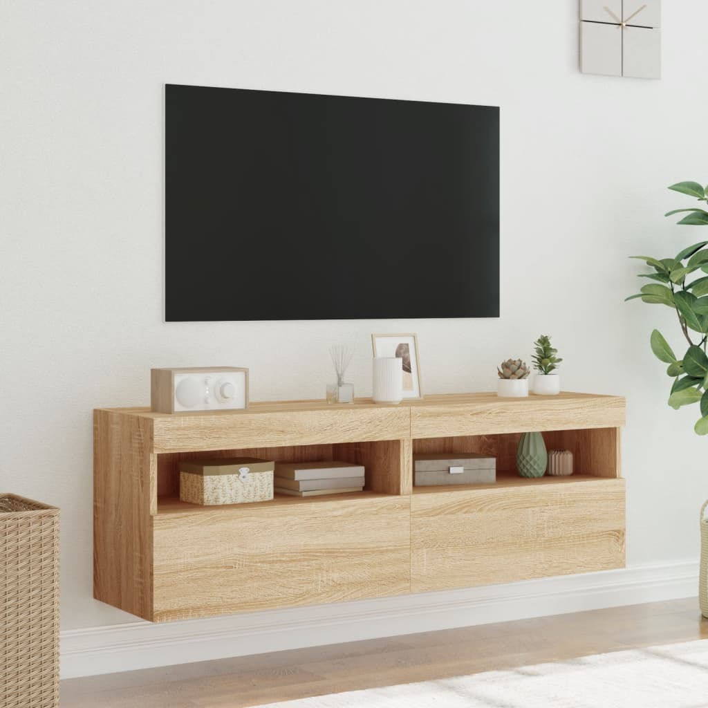 Meubles TV muraux avec lumières LED 2 pcs. Chêne Sonoma 60x30x40cm