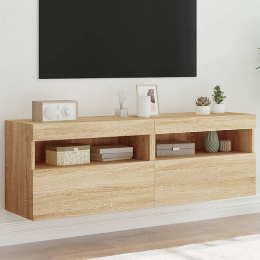 Meubles TV muraux avec lumières LED 2 pcs. Chêne Sonoma 60x30x40cm