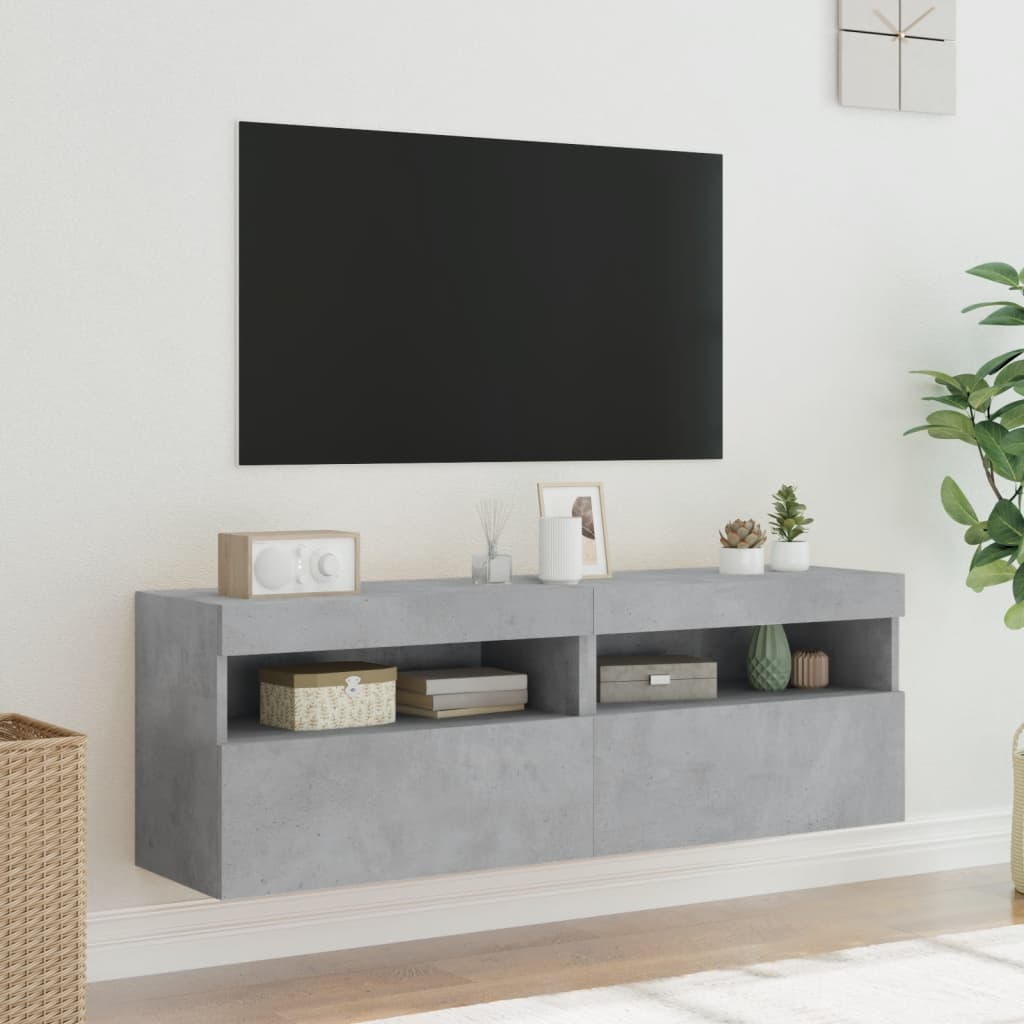 TV-Wandschränke mit LED-Leuchten 2 Stk. Betongrau 60x30x40 cm