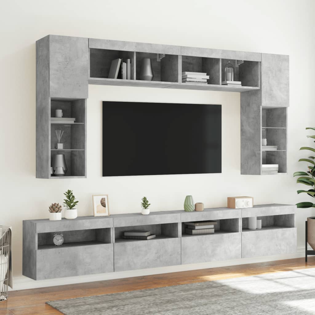 Meubles TV muraux avec lumières LED 2 pièces Gris béton 60x30x40 cm.