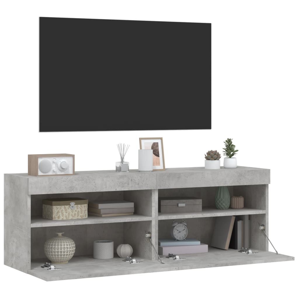 Meubles TV muraux avec lumières LED 2 pièces Gris béton 60x30x40 cm.