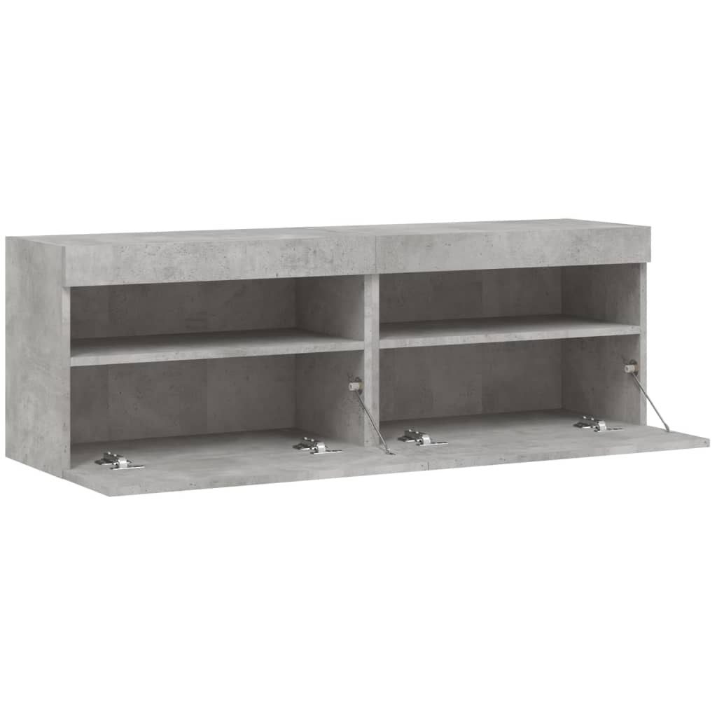 Meubles TV muraux avec lumières LED 2 pièces Gris béton 60x30x40 cm.