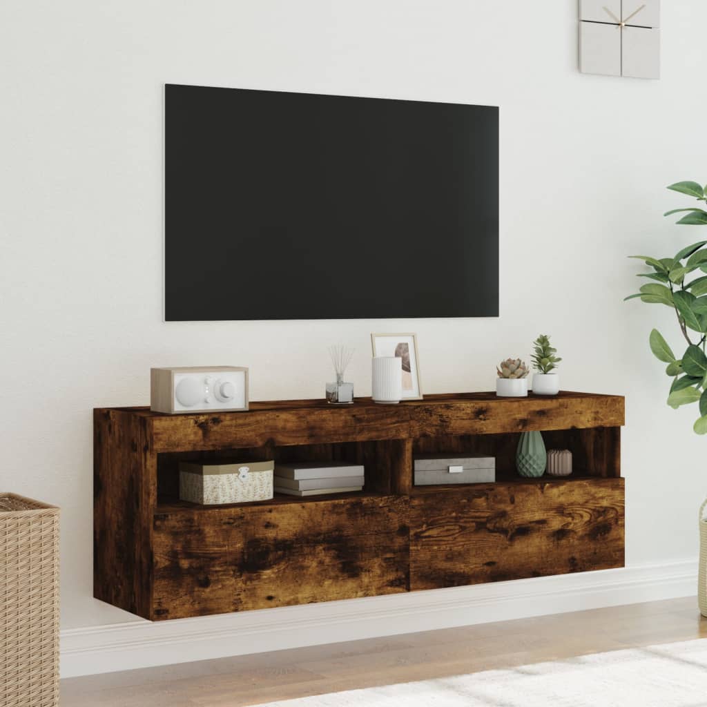 Meubles TV muraux avec lumières LED 2 pièces Chêne fumé 60x30x40cm.