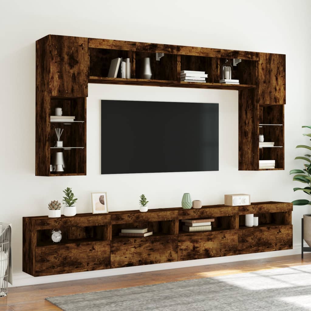 Meubles TV muraux avec lumières LED 2 pièces Chêne fumé 60x30x40cm.