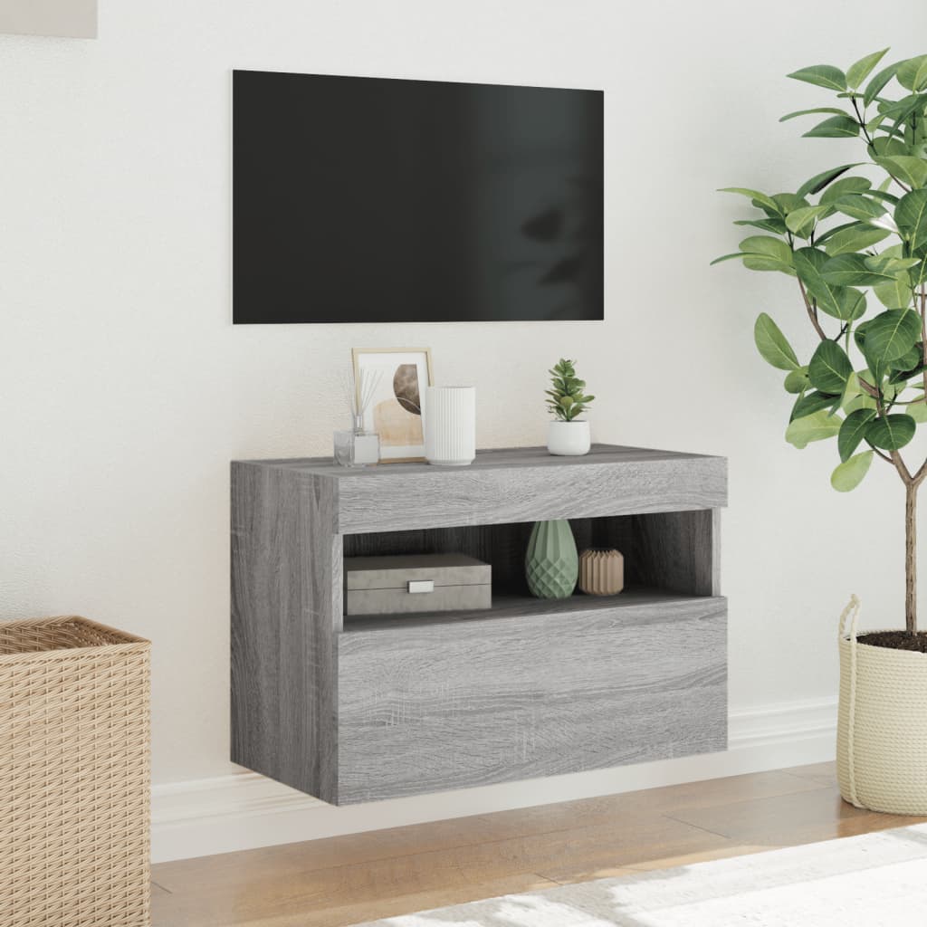 TV-Wandschrank mit LED-Leuchten Grau Sonoma 60x30x40 cm