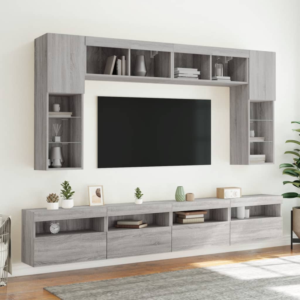 TV-Wandschränke mit LED-Leuchten 2 Stk. Grau Sonoma 60x30x40 cm