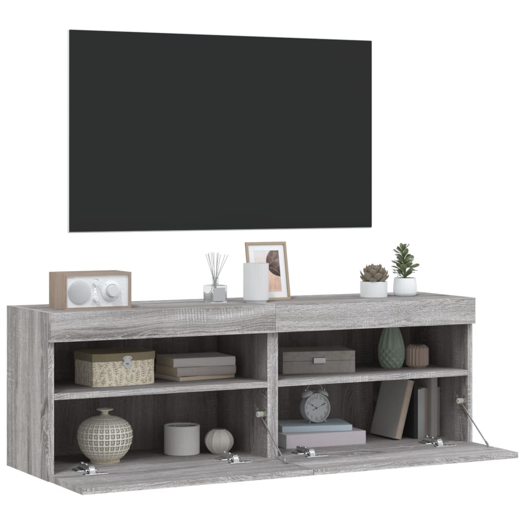 TV-Wandschränke mit LED-Leuchten 2 Stk. Grau Sonoma 60x30x40 cm