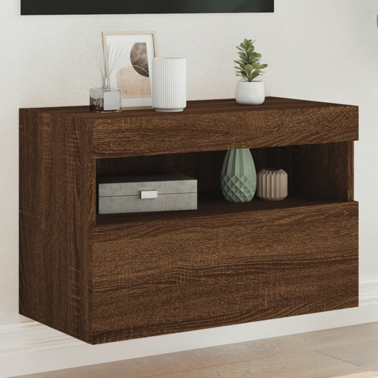 TV-Wandschrank mit LED-Leuchten Braun Eichen-Optik 60x30x40 cm