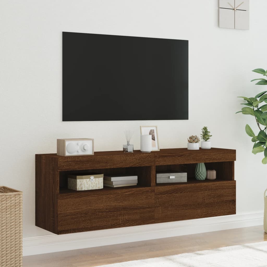 TV-Wandschränke mit LED-Leuchten 2 Stk. Braun Eichen-Optik