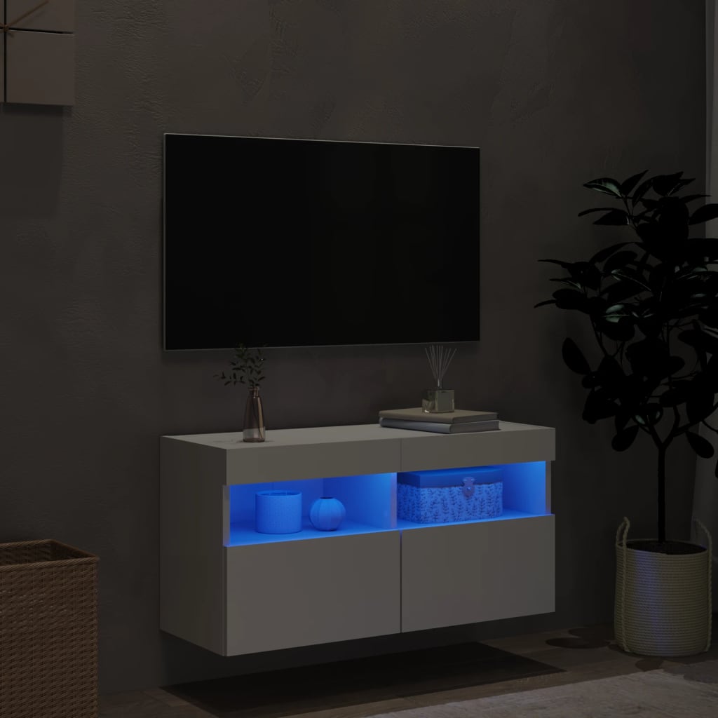 Meuble TV mural avec lumières LED blanc 80x30x40 cm