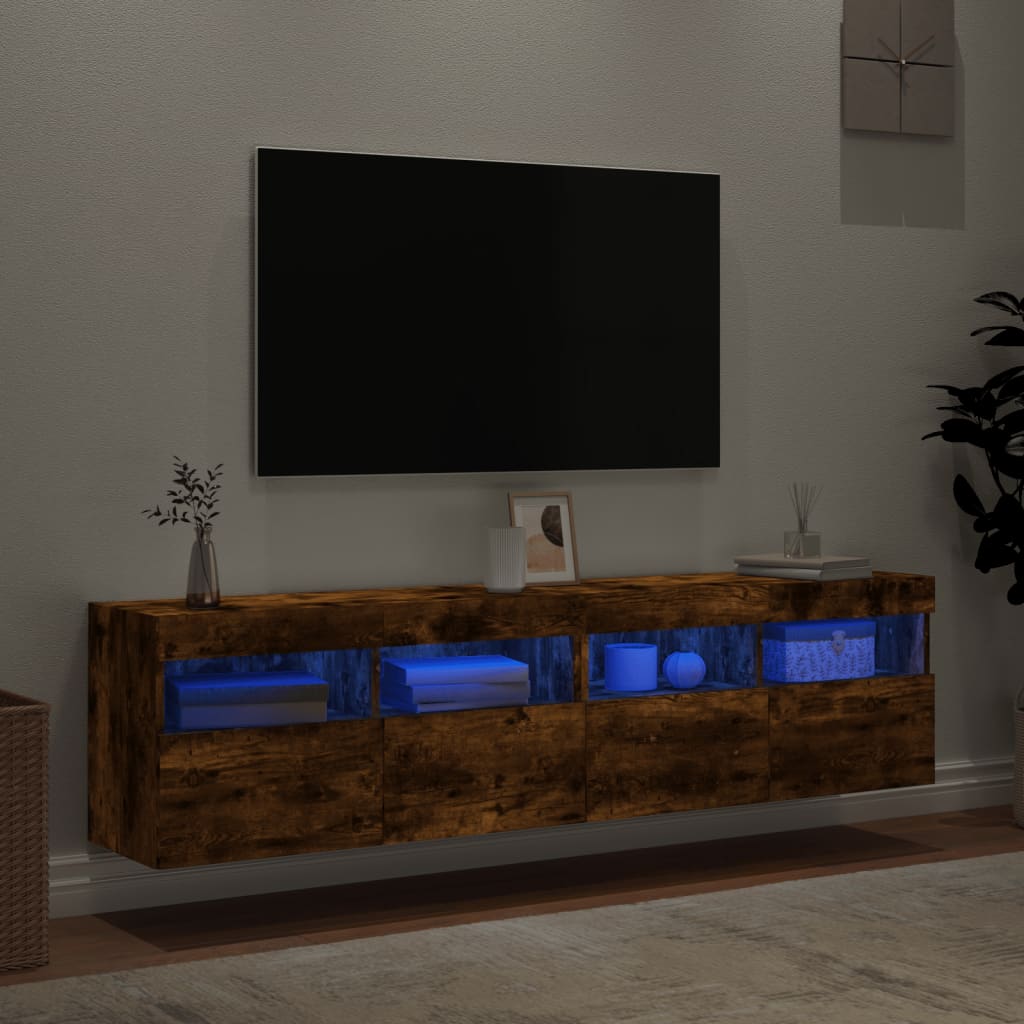 TV-Wandschränke mit LED-Leuchten 2 Stk. Räuchereiche 80x30x40cm
