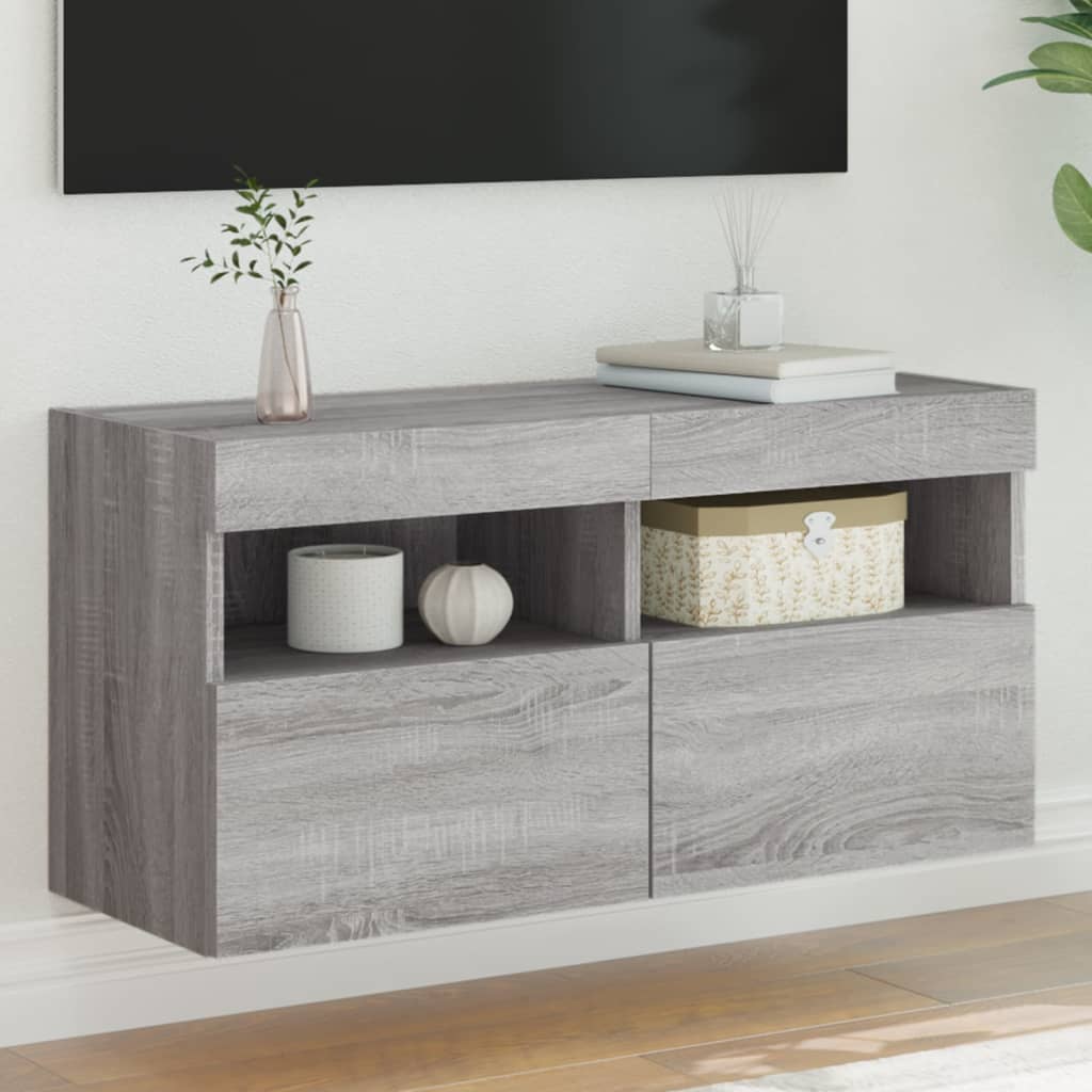 TV-Wandschrank mit LED-Leuchten Grau Sonoma 80x30x40 cm