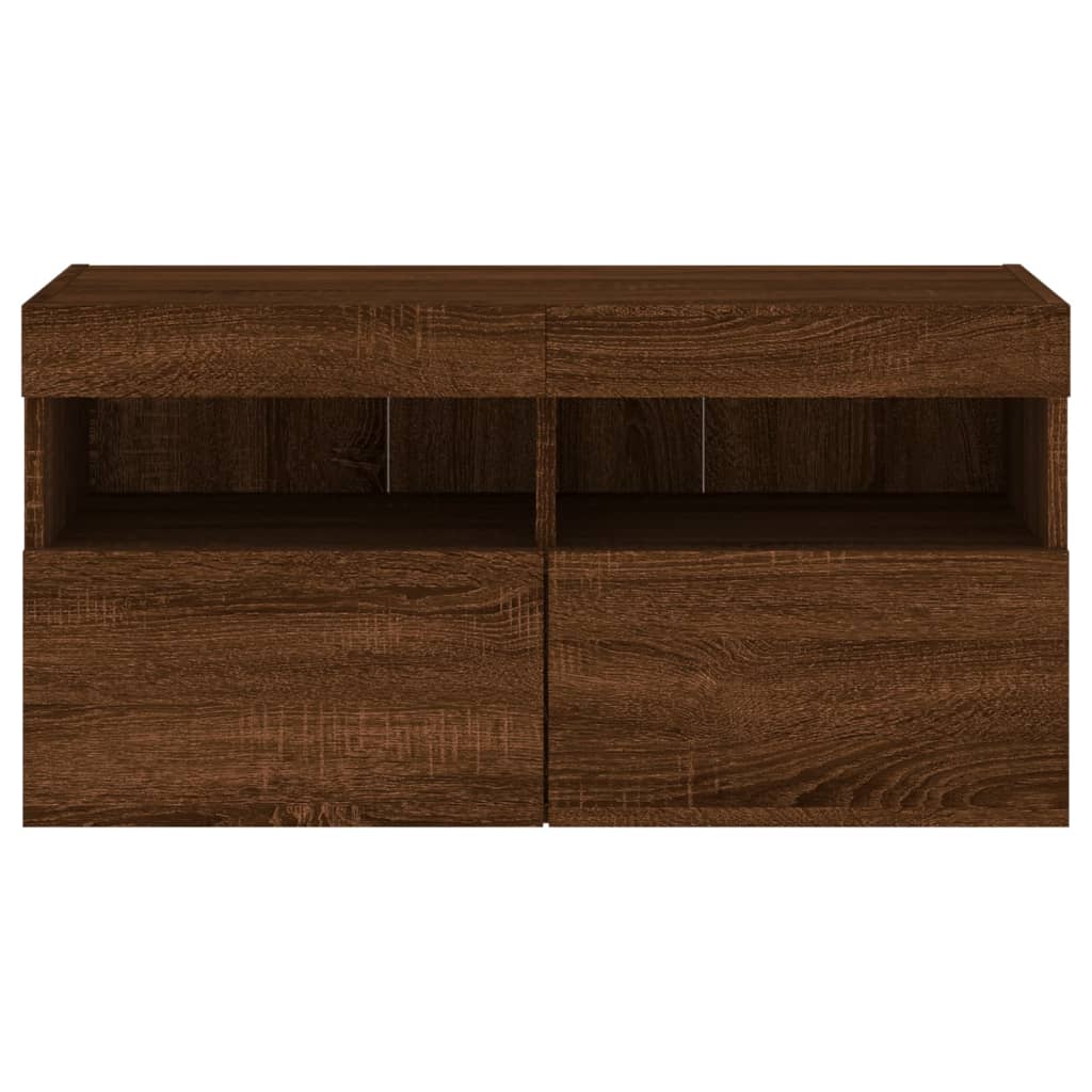 TV-Wandschrank mit LED-Leuchten Braun Eichen-Optik 80x30x40 cm