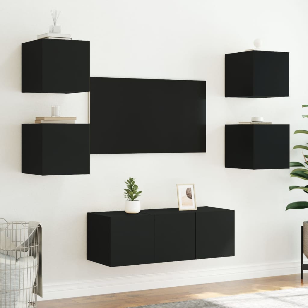 TV-Wandschrank mit LED-Leuchten Schwarz 30,5x35x30 cm