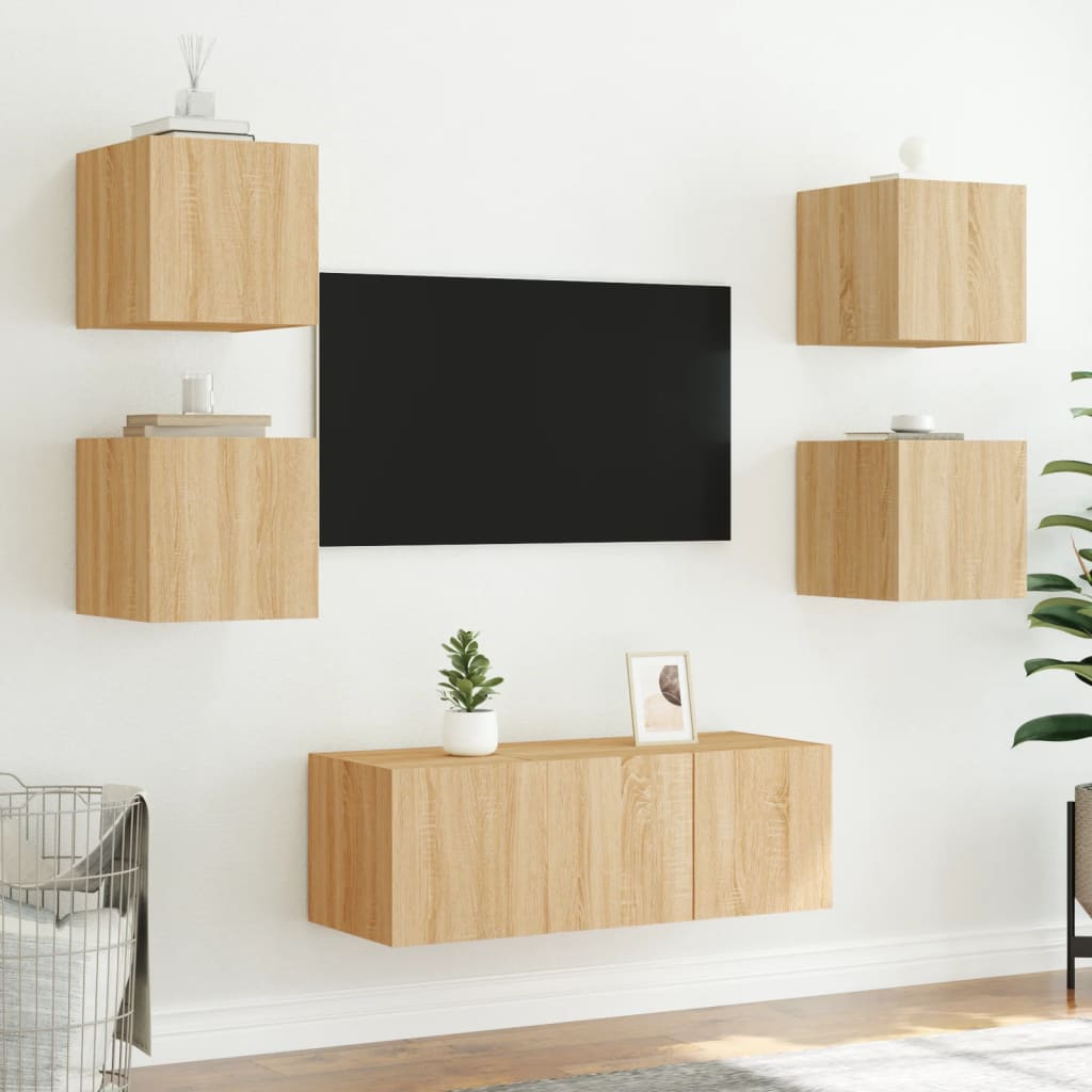 TV-Wandschrank mit LED-Leuchten Sonoma-Eiche 30,5x35x30 cm