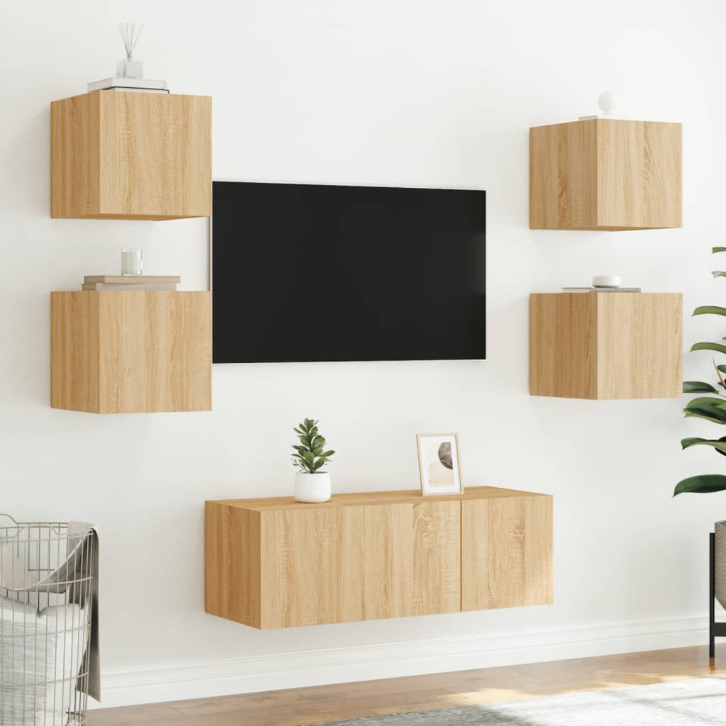 TV-Wandschränke mit LED-Leuchten 2 Stk. Sonoma-Eiche