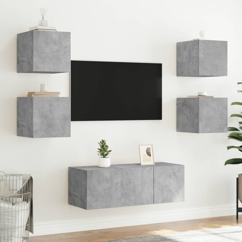 Meubles TV muraux avec lumières LED 2 pièces Gris béton 30,5x35x30 cm.