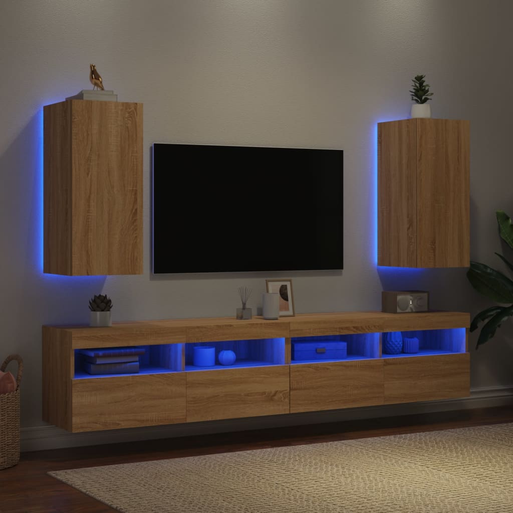 TV-Wandschränke mit LED-Leuchten 2 Stk. Sonoma-Eiche