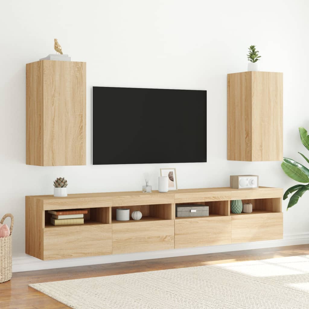 TV-Wandschränke mit LED-Leuchten 2 Stk. Sonoma-Eiche