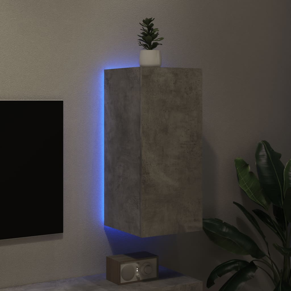 Meuble TV mural avec lumières LED gris béton 30,5x35x70 cm