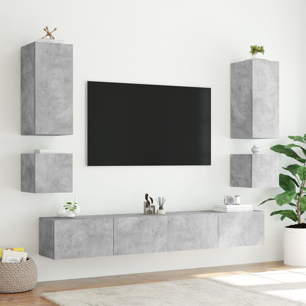 TV-Wandschrank mit LED-Leuchten Betongrau 40,5x35x40 cm