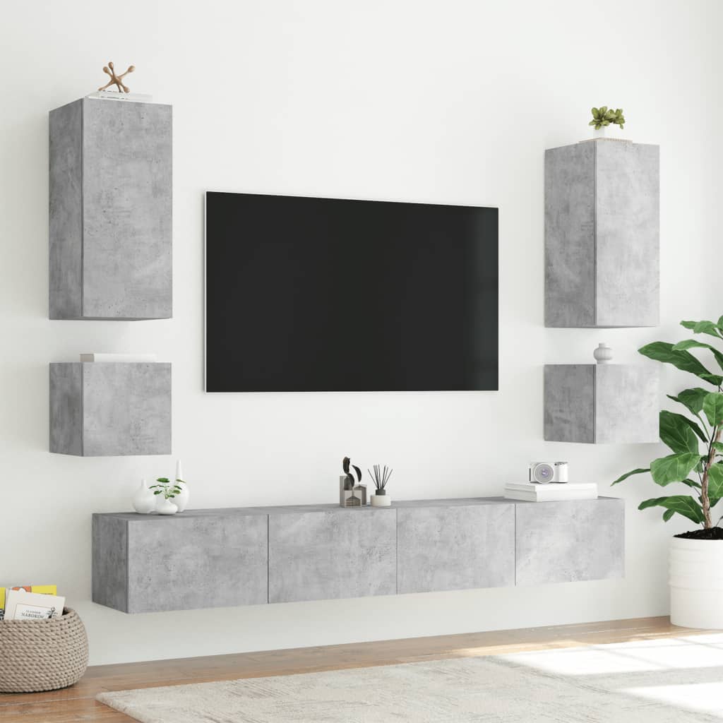 Meubles TV muraux avec lumières LED 2 pièces Gris béton 40,5x35x40 cm.