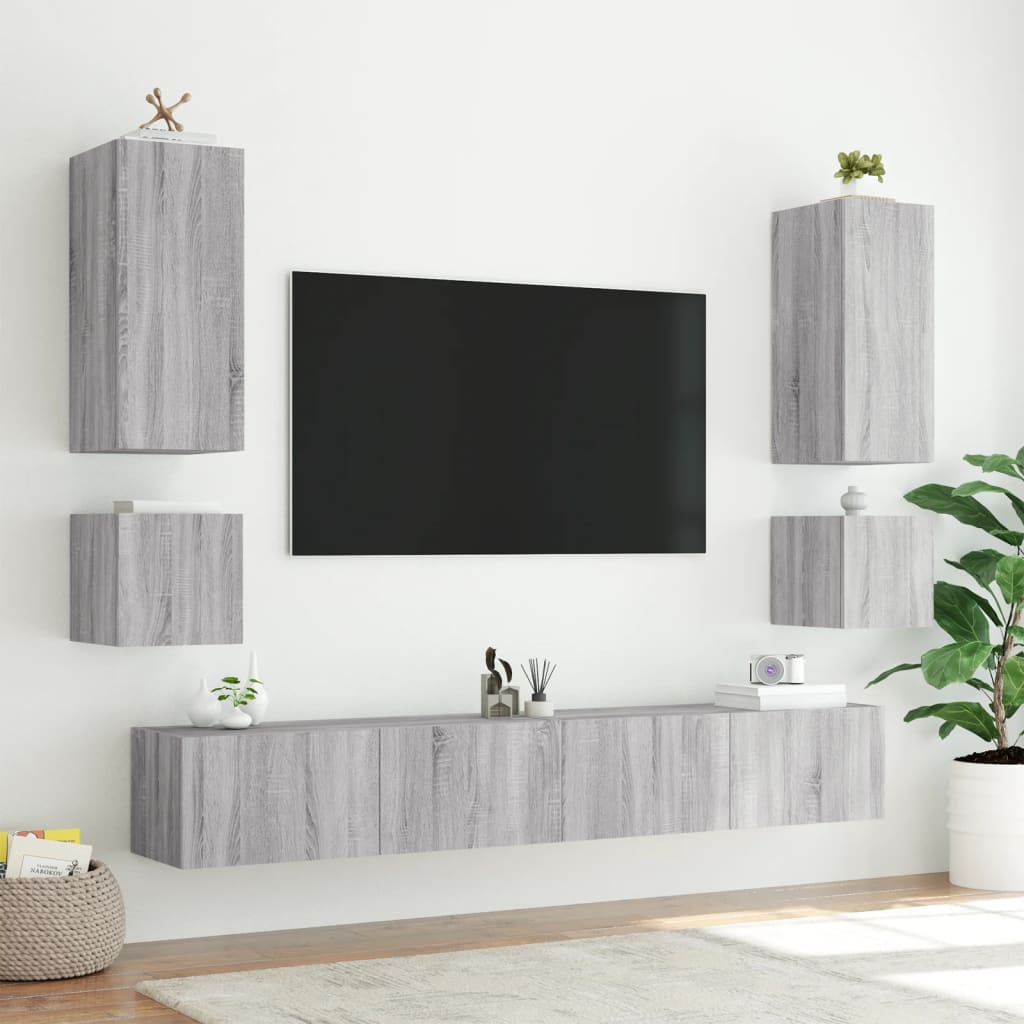 TV-Wandschränke mit LED-Leuchten 2Stk. Grau Sonoma 40,5x35x40cm