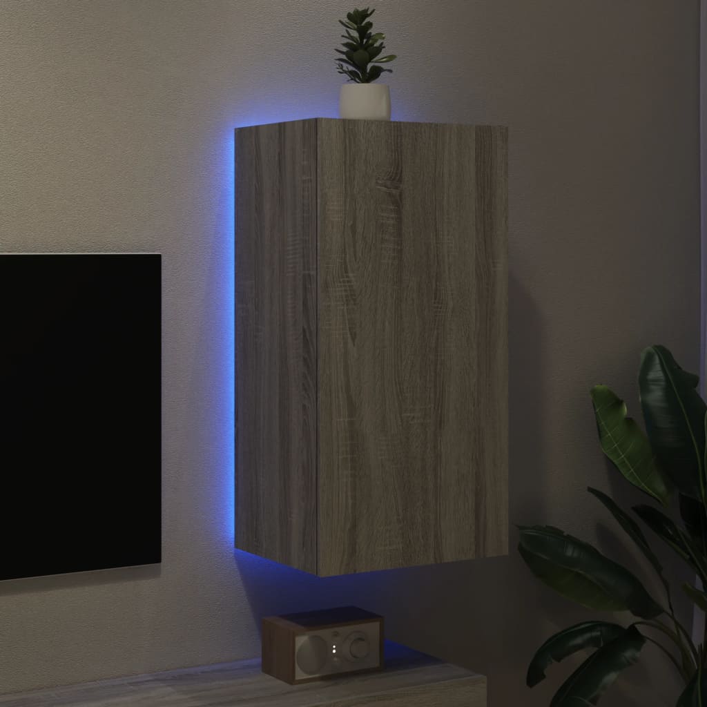 Meuble TV mural avec lumières LED Gris Sonoma 40,5x35x80 cm