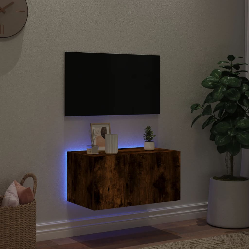 TV-Wandschrank mit LED-Leuchten Räuchereiche 60x35x31 cm