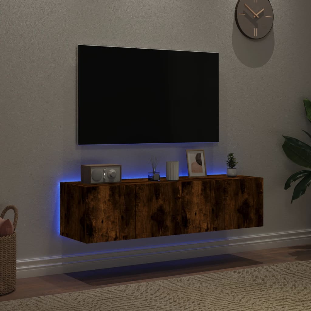 Meubles TV muraux avec lumières LED 2 pièces Chêne fumé 60x35x31cm.