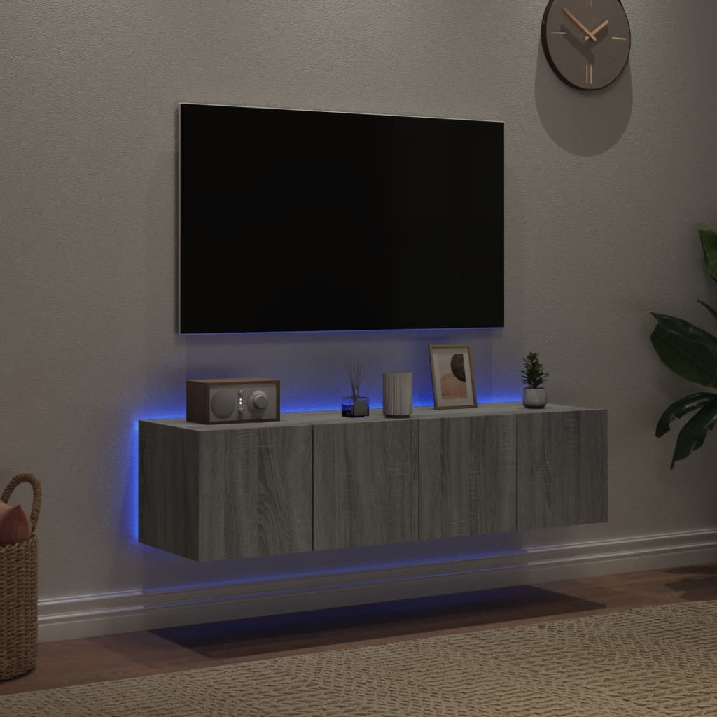 TV-Wandschränke mit LED-Leuchten 2 Stk. Grau Sonoma 60x35x31 cm