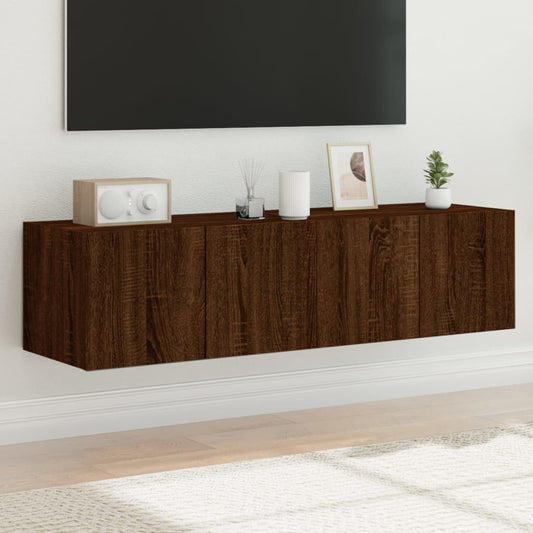 Meubles TV muraux avec lumières LED 2 pièces aspect chêne marron.