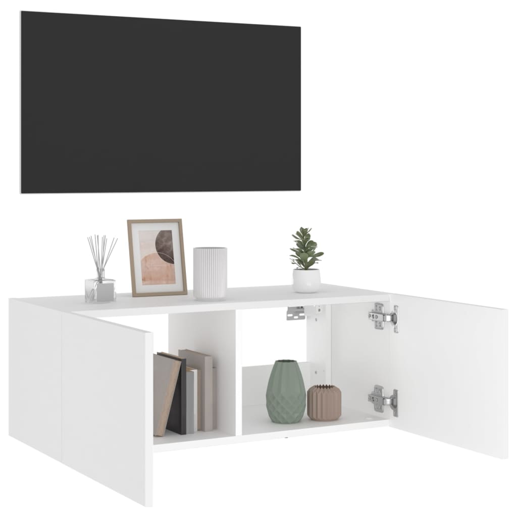 TV-Wandschrank mit LED-Leuchten Weiß 80x35x31 cm