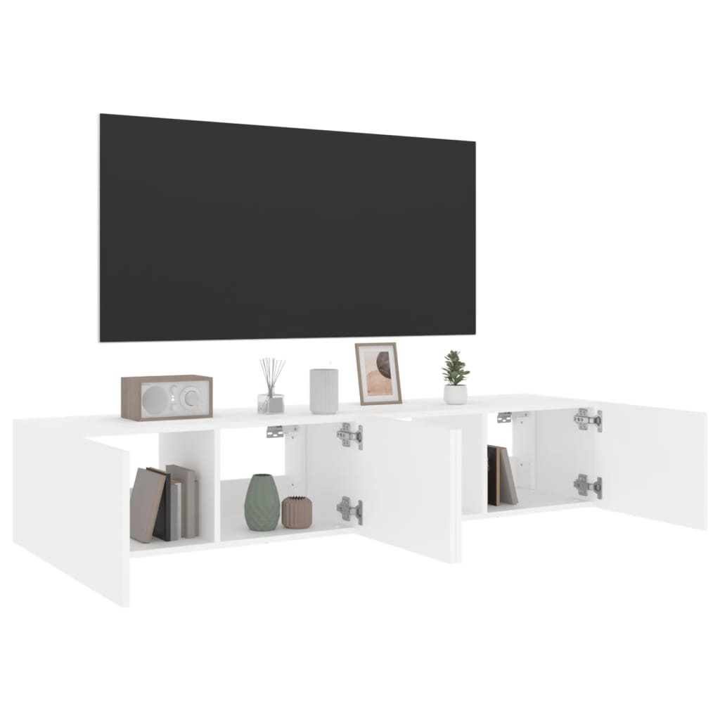 Armoires murales TV avec lumières LED 2 pcs Blanc 80x35x31 cm