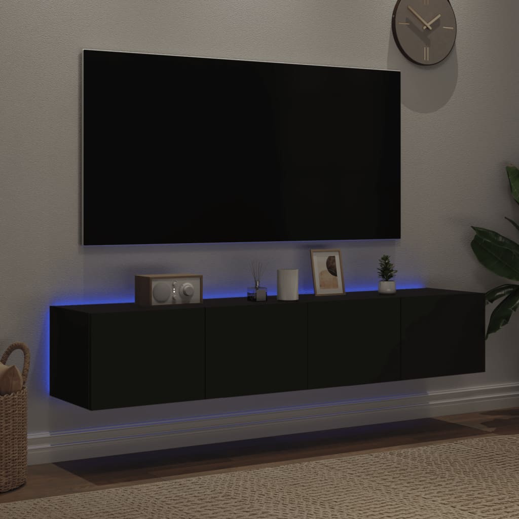 Armoires TV murales avec lumières LED 2 pcs Noir 80x35x31 cm