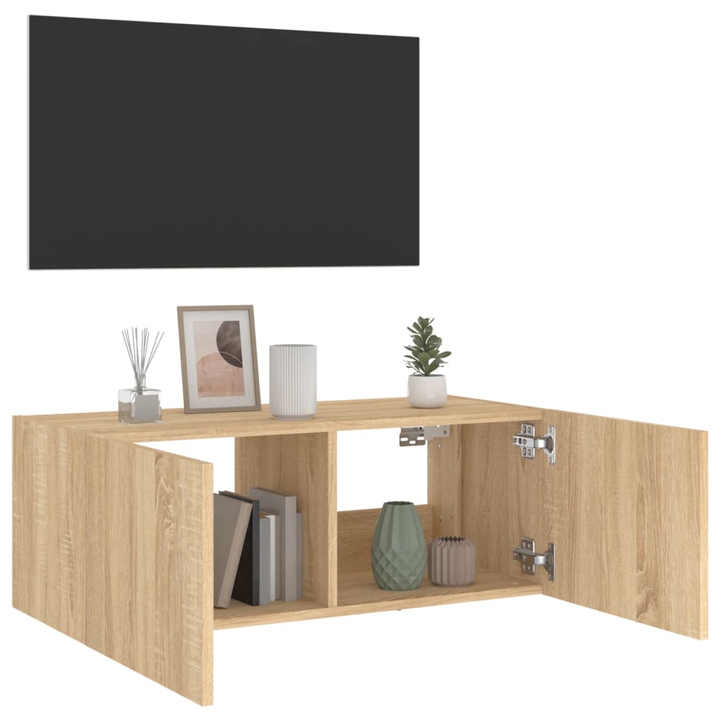 TV-Wandschrank mit LED-Leuchten Sonoma-Eiche 80x35x31 cm