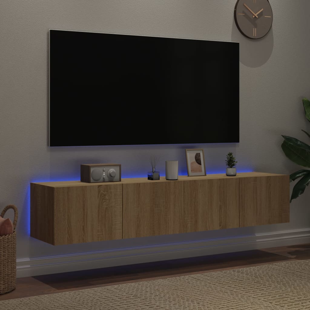 Meubles TV muraux avec lumières LED 2 pcs. Chêne Sonoma 80x35x31cm