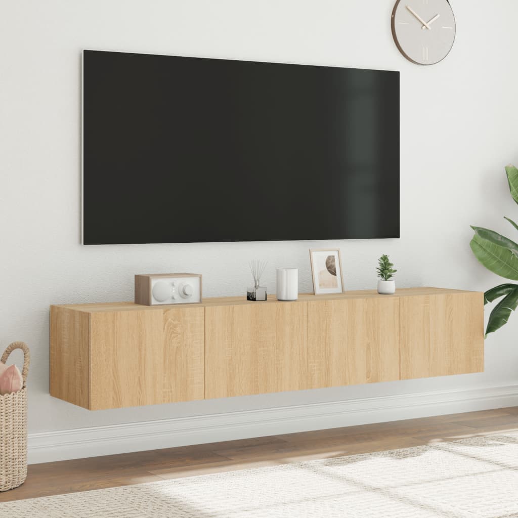 Meubles TV muraux avec lumières LED 2 pcs. Chêne Sonoma 80x35x31cm