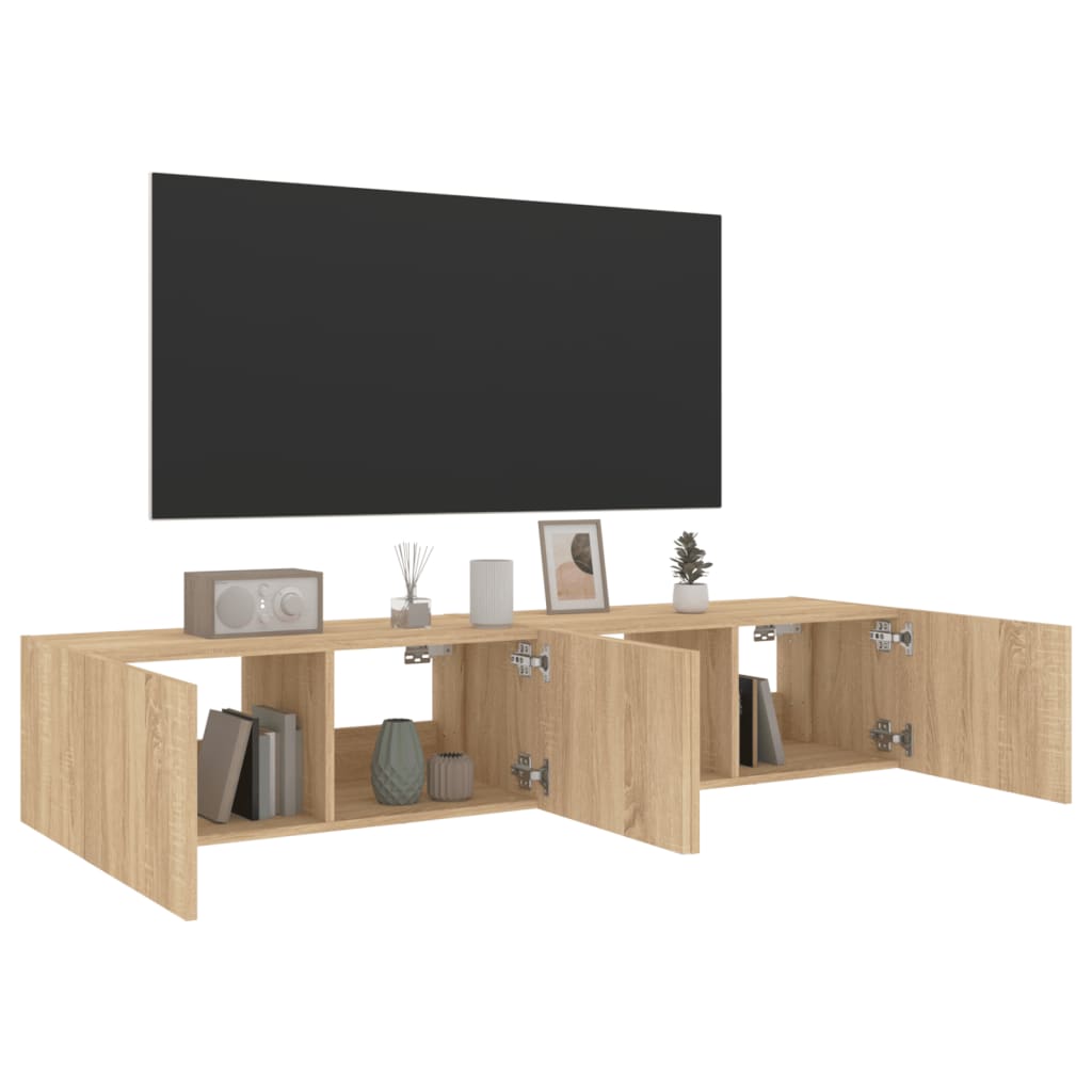 Meubles TV muraux avec lumières LED 2 pcs. Chêne Sonoma 80x35x31cm